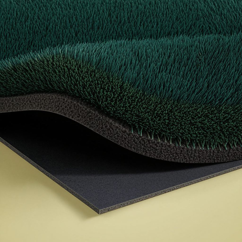 Synthetic turf fringe and rubber base detail of the putting green
