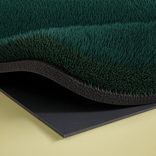 Synthetic turf fringe and rubber base detail of the putting green