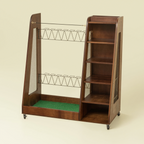 Dark-brown rolling wood golf bag and equipment organizer