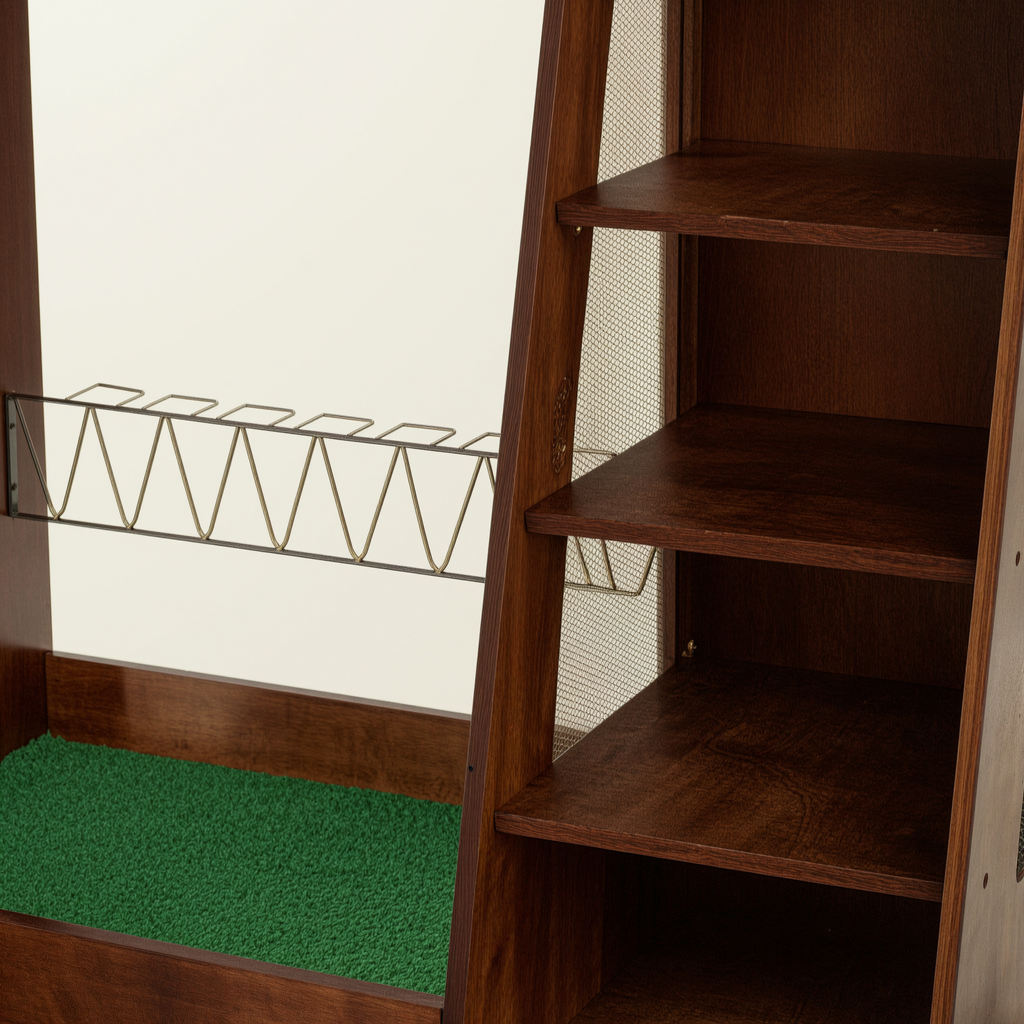 Shelves hooks retaining rails and locking caster details