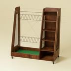 Front and side view of the rolling wood golf organizer