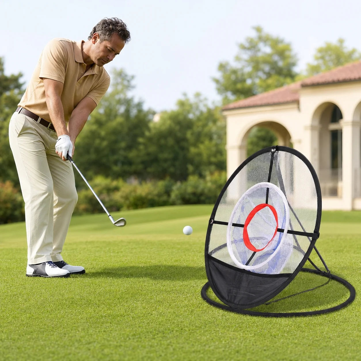 Foldable Golf Target Practice Net — in use