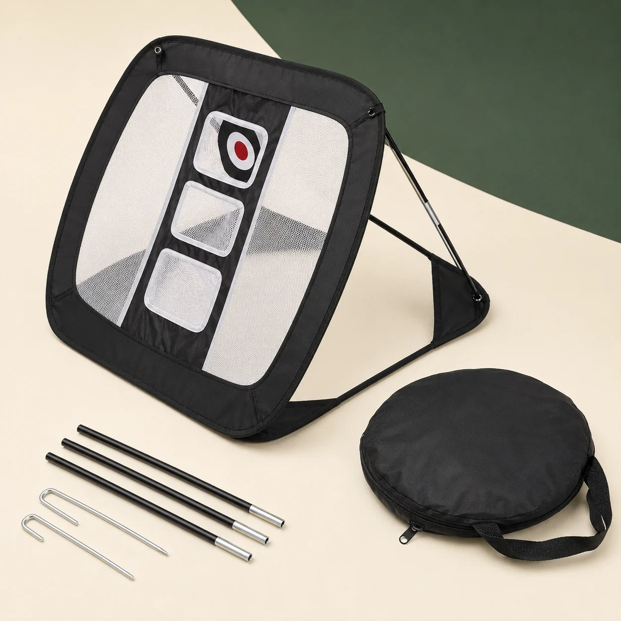 Foldable Pop-Up Golf Chipping Practice Net — complete setup view