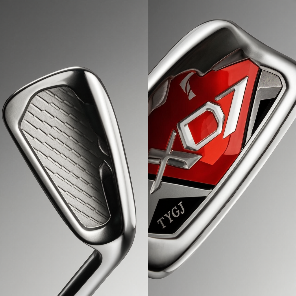 Grooved face detail of the No. 7 golf iron
