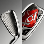 Grooved face detail of the No. 7 golf iron