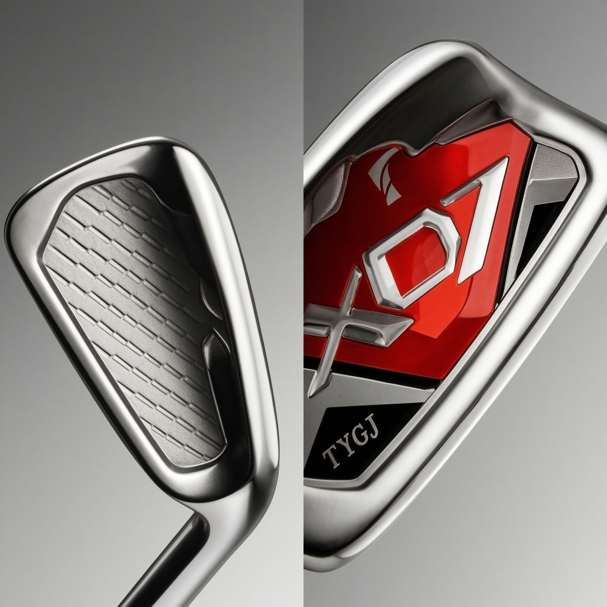 Grooved face detail of the No. 7 golf iron