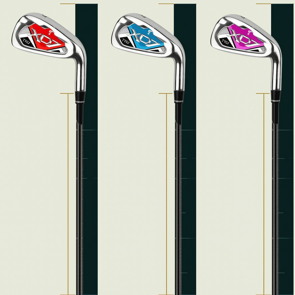 Red blue and purple No. 7 golf iron color options