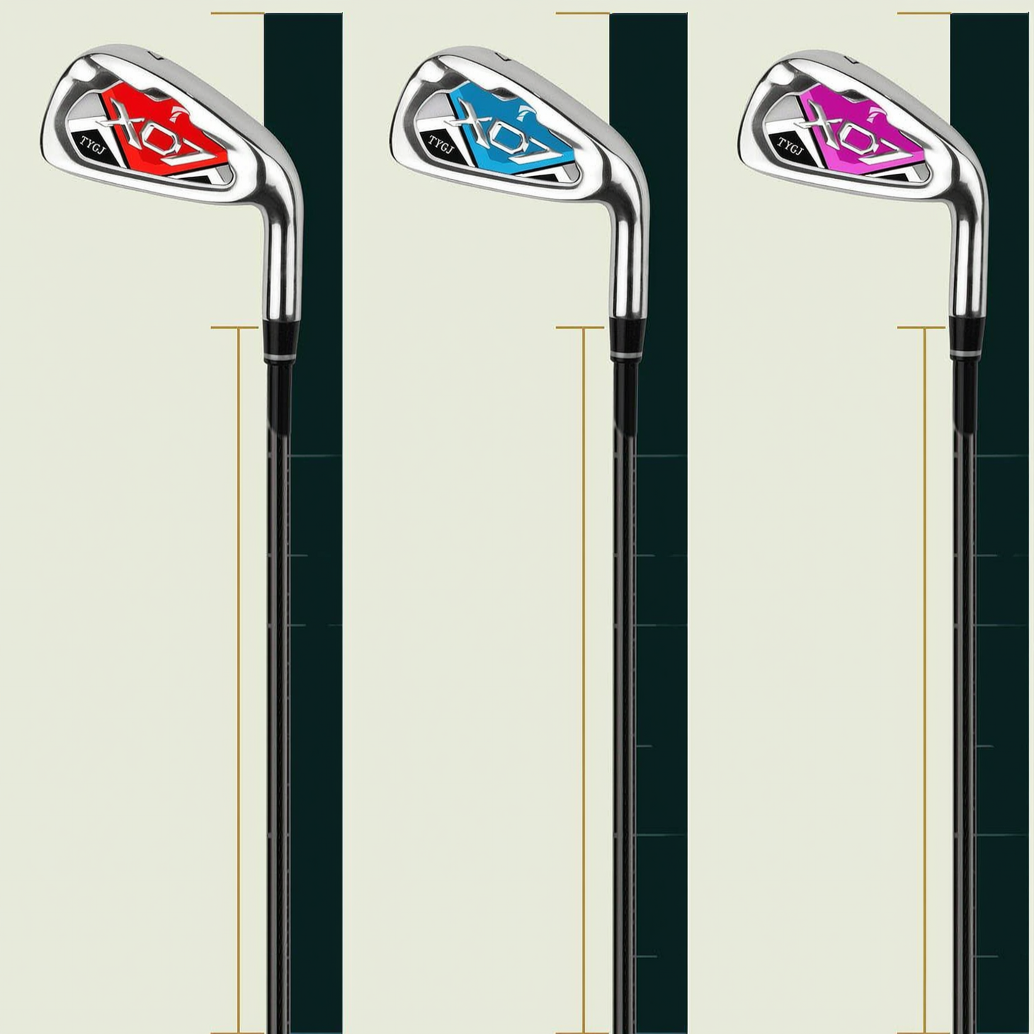 Red blue and purple No. 7 golf iron color options
