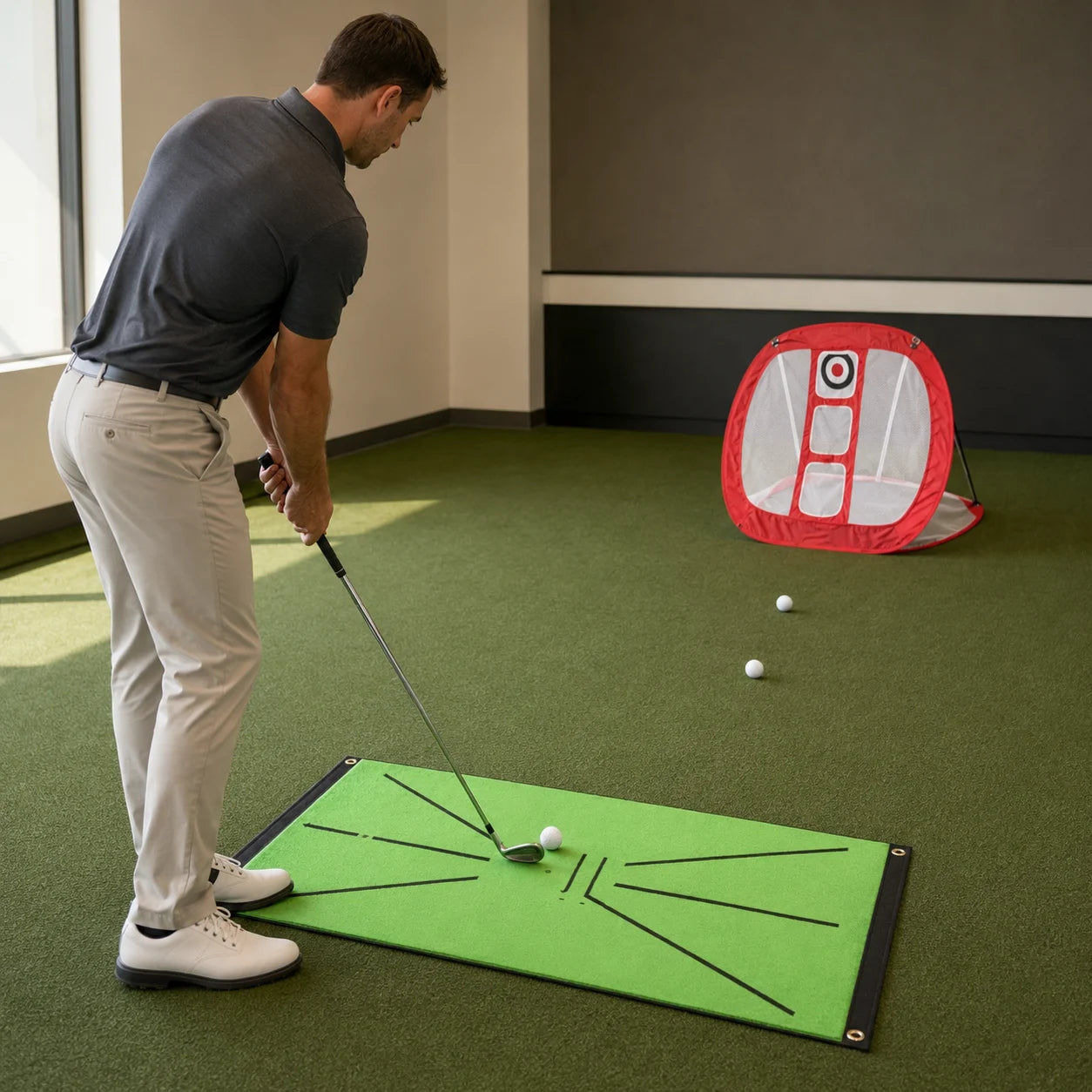 Indoor Golf Chipping Practice Mat — in use