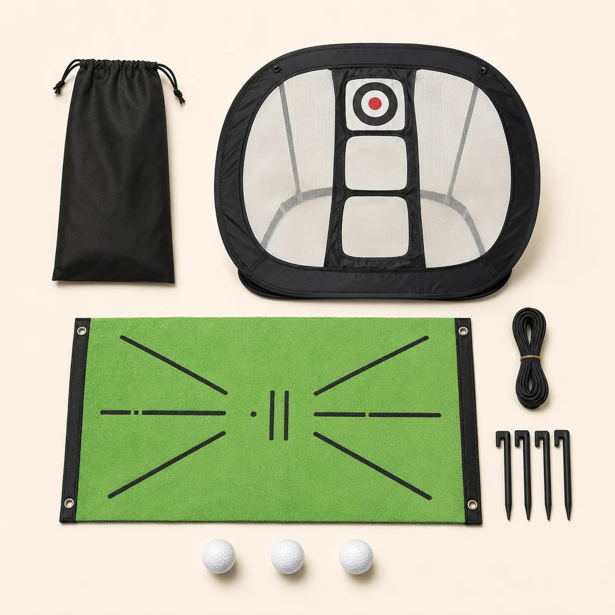 Indoor Golf Chipping Practice Mat — complete setup view