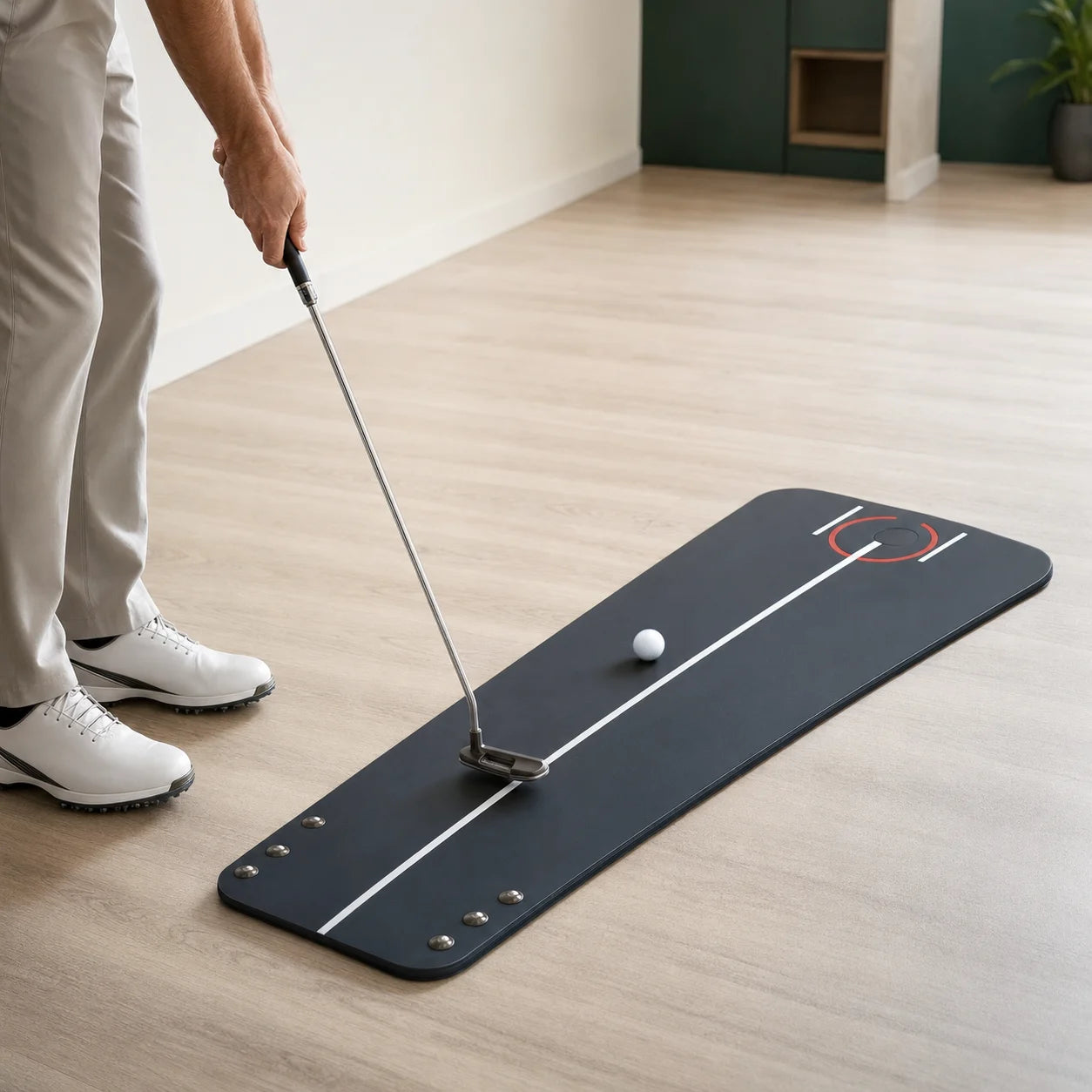 Indoor Golf Putting Practice Trainer — in use